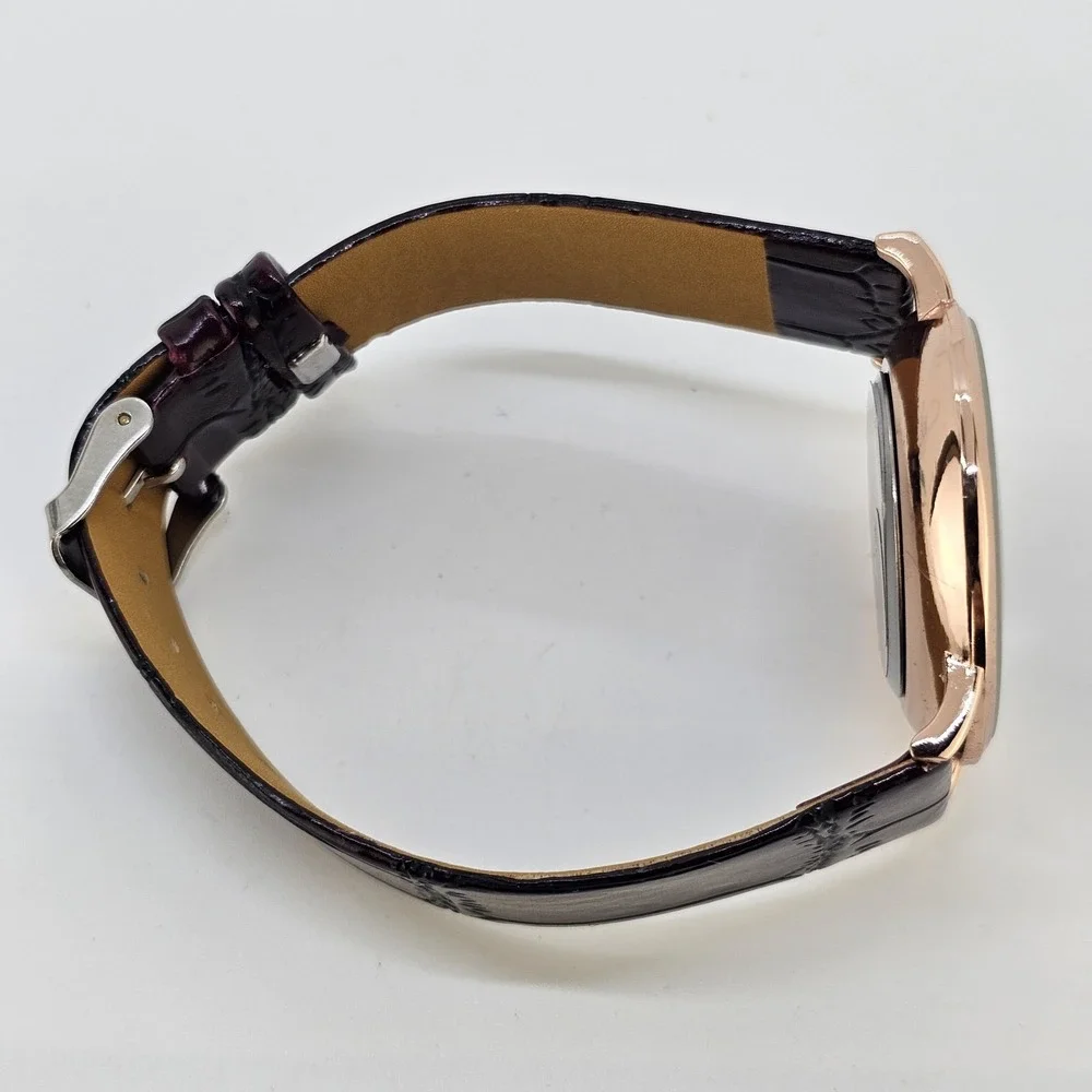 Men's Analog Watch 38MM Black Dial Brown Faux Leather Bands New Battery